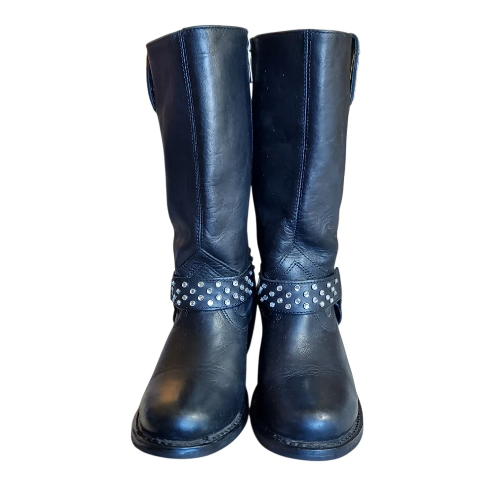 Harley-Davidson Studded Harness Motorcycle Boots Black Leather Mid Calf 7 - Picture 2 of 10